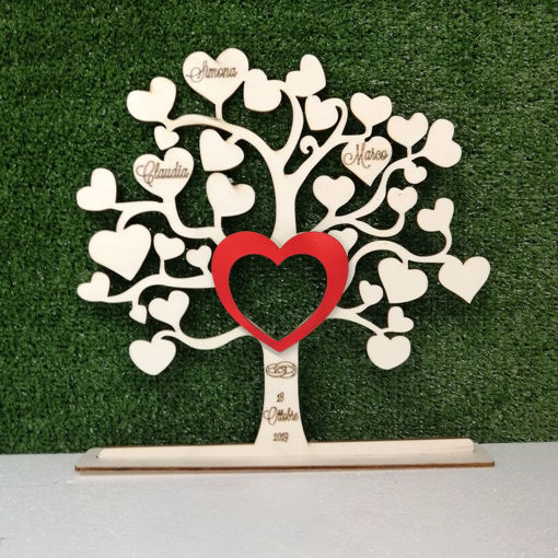 Immagine di Albero della Vita in Legno con Cuore Rosso