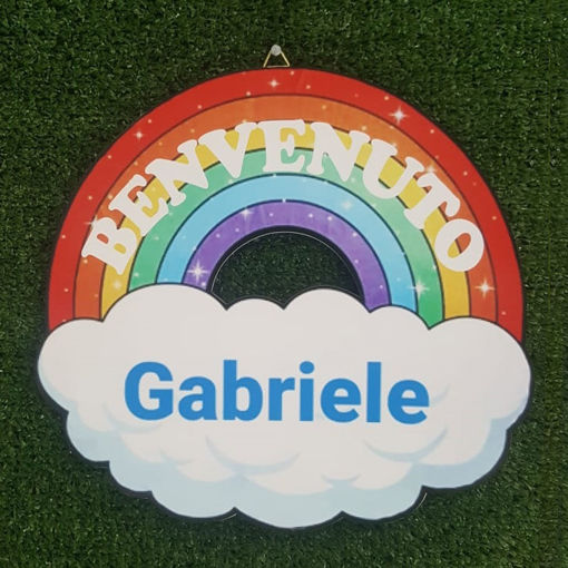 Immagine di Targa di Benvenuto con Arcobaleno in Legno