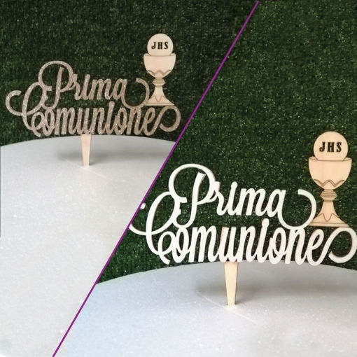 Immagine di Cake Topper in Legno "Prima Comunione" con Tau