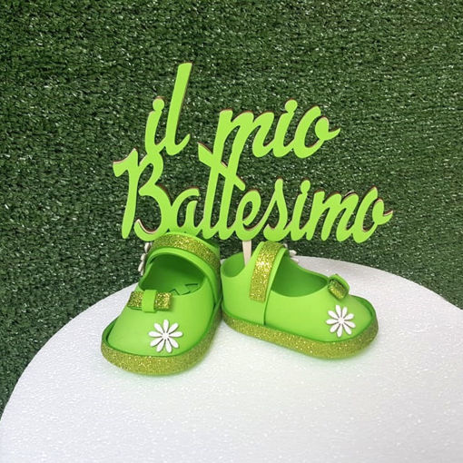 Immagine di Cake Topper "Il mio Battesimo" con scarpine colorate