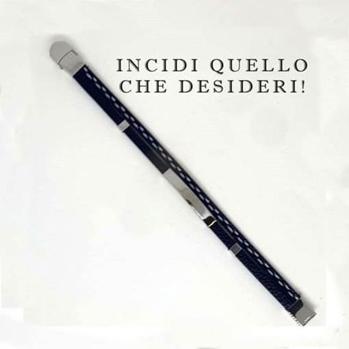 Immagine di Bracciale in Acciaio e Cuoio con Incisione