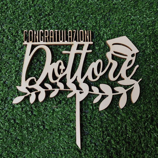 Immagine di Cake Topper in Legno Congratulazioni Dottore