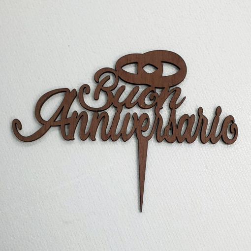 Immagine di Cake Topper in Legno Scuro Buon Anniversario