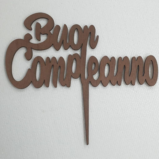 Immagine di Cake Topper in Legno Scuro Buon Compleanno
