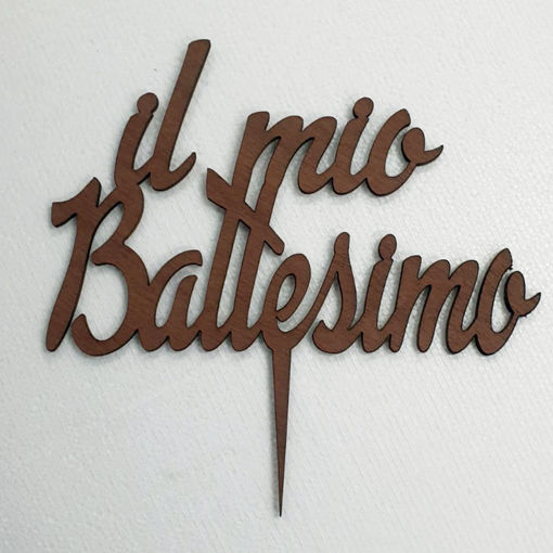 Immagine di Cake Topper in Legno Scuro Il Mio Battesimo