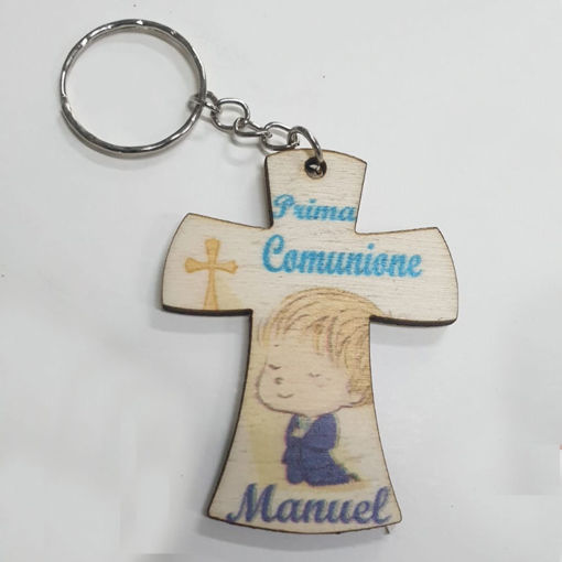 Immagine di Portachiavi in Legno personalizzato Prima Comunione