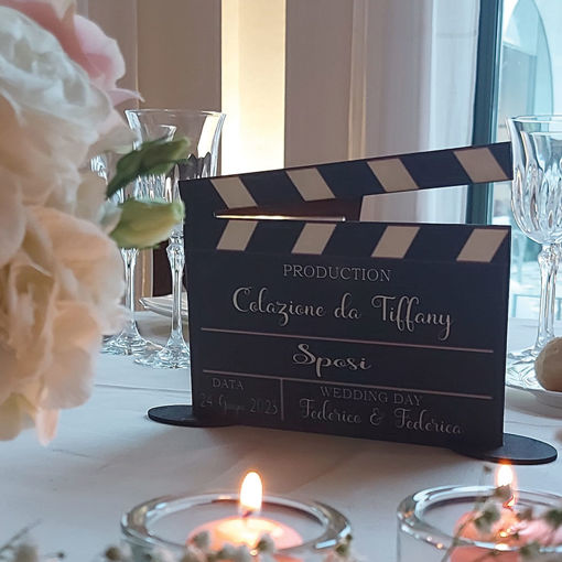 Centrotavola in legno personalizzato per matrimonio a tema - Stampato con tecnologia UV