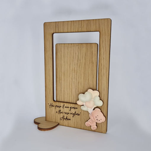 Cornice in legno con frase personalizzata e orsetto in stampa uv