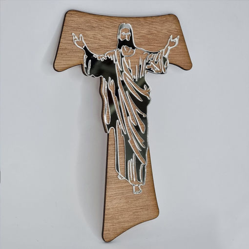 Crocifisso Tau in Legno e Plexiglass