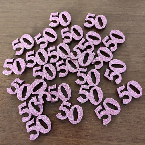 Numero 50 in Legno con Glitter rosa - Set da 20 pezzi