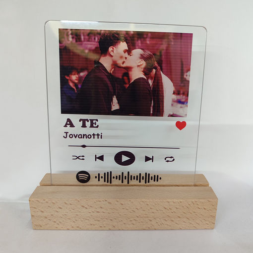 Lampada led in Plexiglass con foto e canzone e base in legno