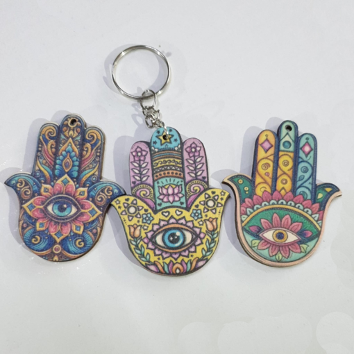 Portachiave/Ciondolo in legno a forma di Mano di Fatima